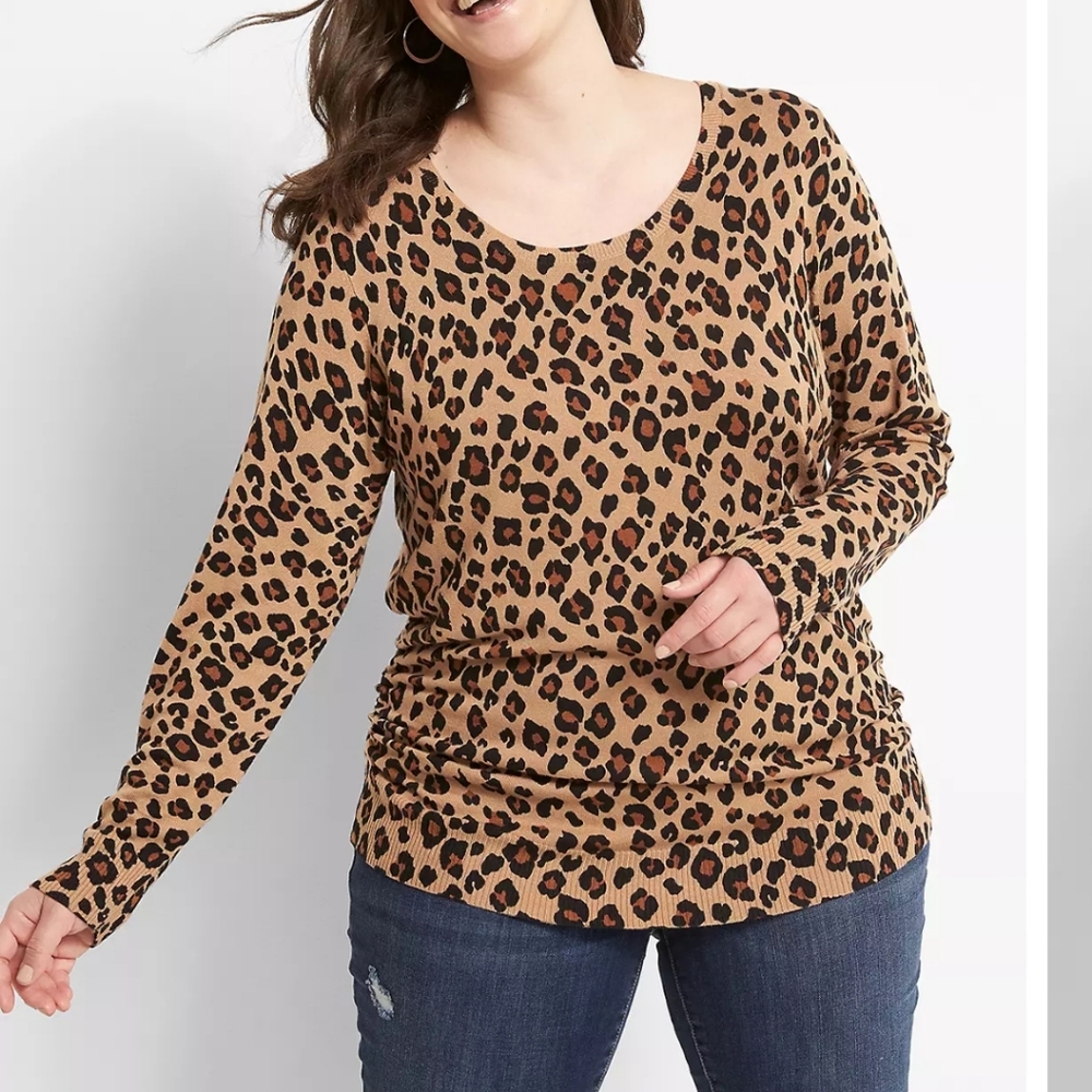 NWT Lane Bryant Ruched-Side Leopard Print Sweater Soft Stretchy Size 26/28 4X